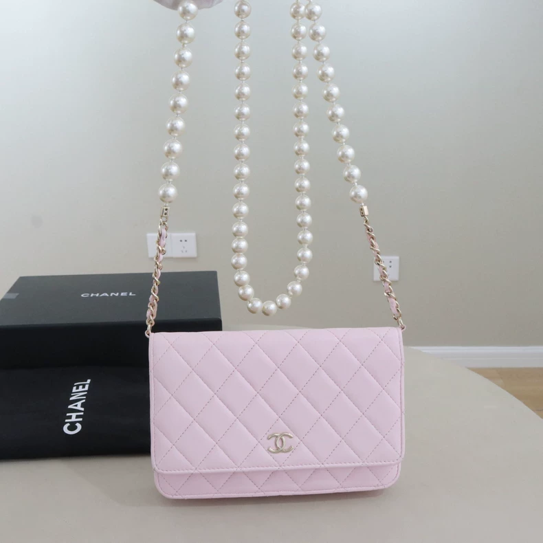Chanel Lambskin Quilted CC Pearl Crush Wallet on Chain